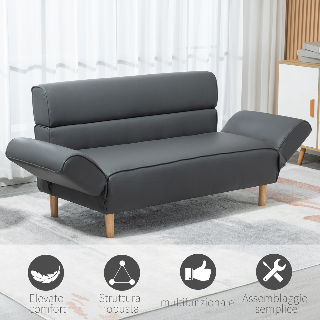 easycomfort easycomfort divano 2 posti convertibile in divano letto singolo con braccioli regolabili 164x71x75cm