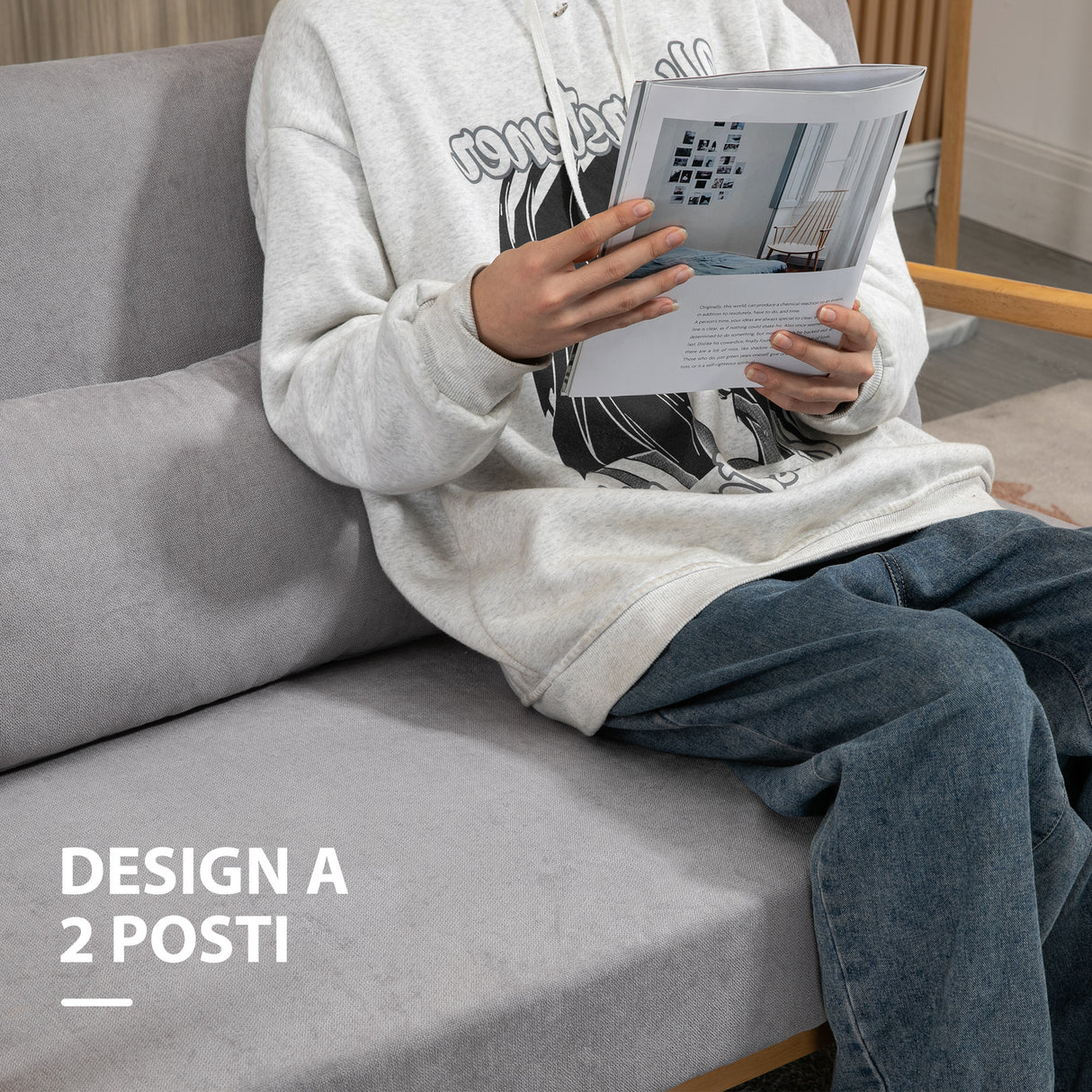 easycomfort easycomfort divano 2 posti moderno in legno con cuscini seduta imbottita e tessuto effetto velluto 122x80x72 cm grigio