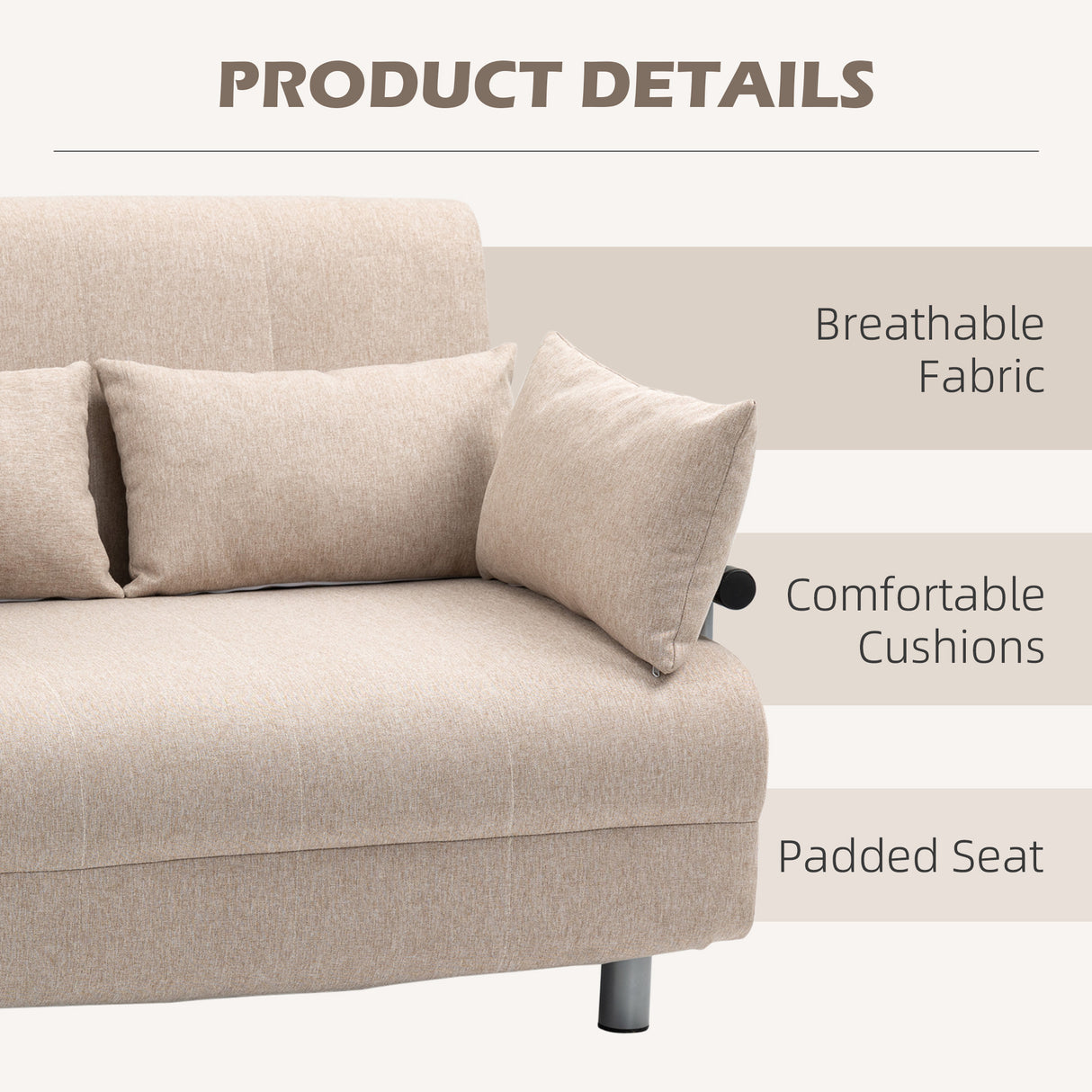 easycomfort easycomfort divano letto 2 posti 3 in 1 convertibile in poltrona reclinabile e 4 cuscini 102x82x81 cm beige ean 8055776914848