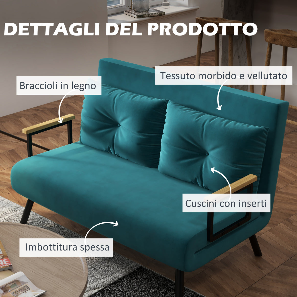 easycomfort easycomfort divano letto matrimoniale 3 in 1 vellutato con schienale regolabile in 5 livelli e cuscini blu scuro