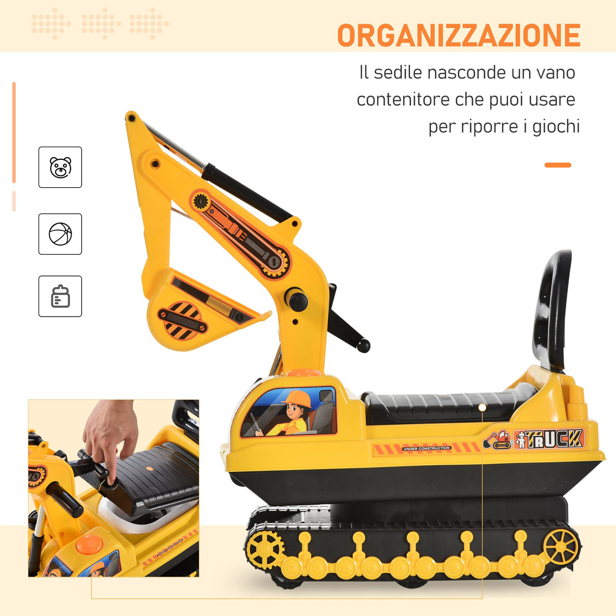 easycomfort easycomfort escavatore ruspa giocattolo cavalcabile per bambini max 30 kg con schienale braccio mobile e vano contenitore 78x24x58 5cm