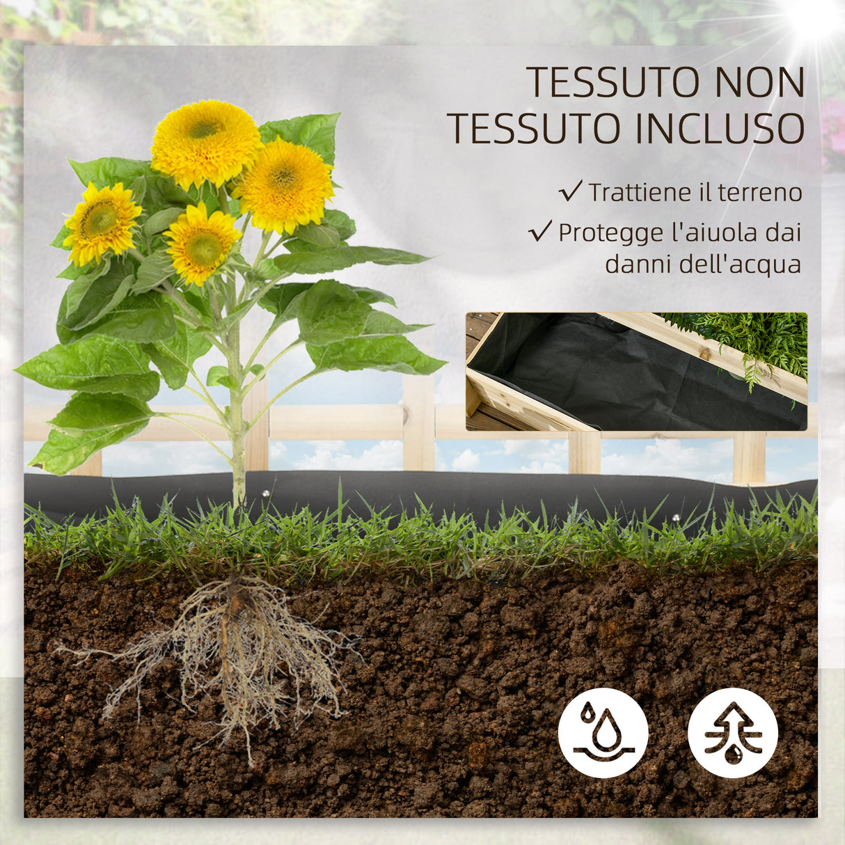 easycomfort easycomfort fioriera da esterno a 3 livelli con grigliato in legno di abete e tessuto non tessuto 95x95x110 cm