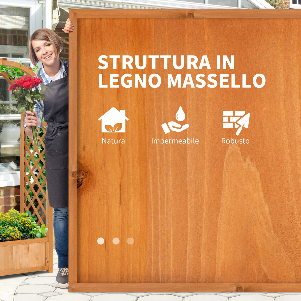 easycomfort easycomfort fioriera da esterno a fondo cavo in abete marrone con arco decorativo e grate per rampicanti 83x36x152 cm