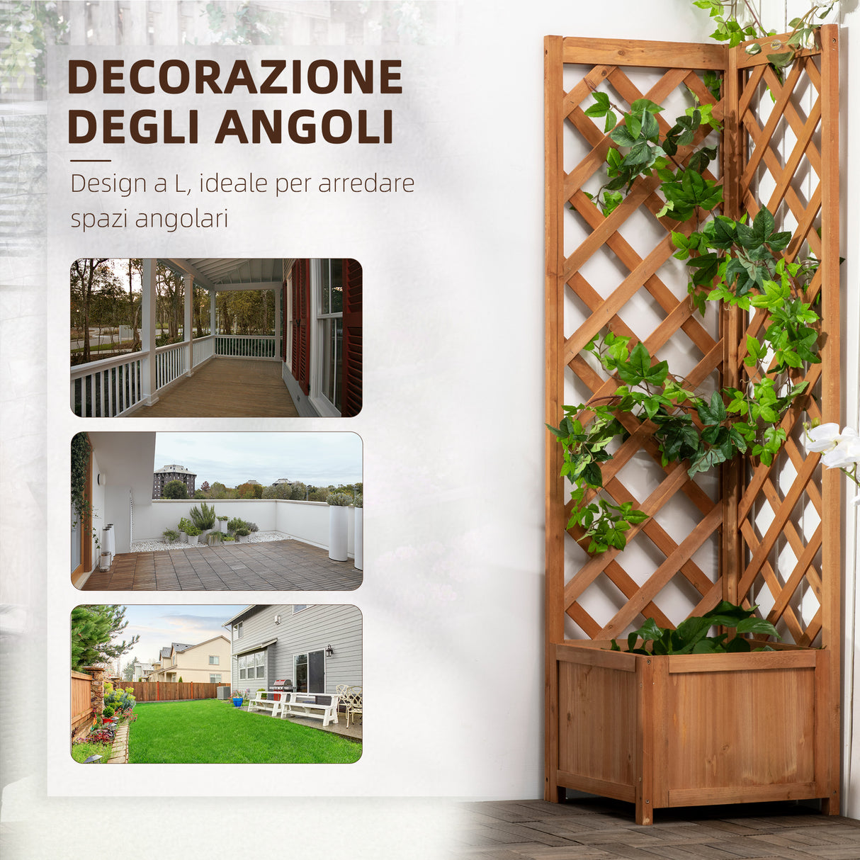 easycomfort easycomfort fioriera da giardino in legno di abete marrone con grigliato per rampicanti e decorazioni 40x40x145 cm