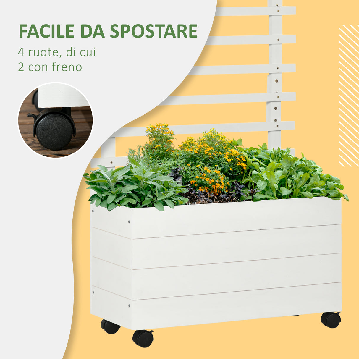 easycomfort easycomfort fioriera verticale con 4 ruote e traliccio per piante rampicanti in legno 76x30x155cm bianco