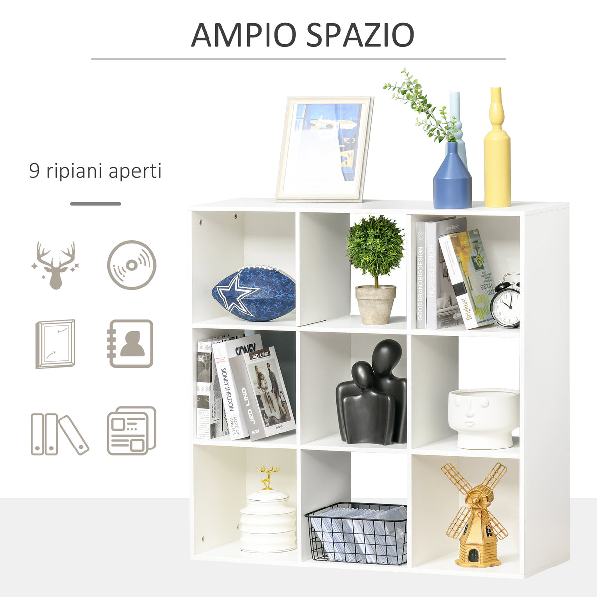 easycomfort easycomfort libreria bianca per casa e ufficio scaffale dal design moderno con 9 scomparti in legno 91 5 x 29 5 x 91 5 cm ean 8054111844895