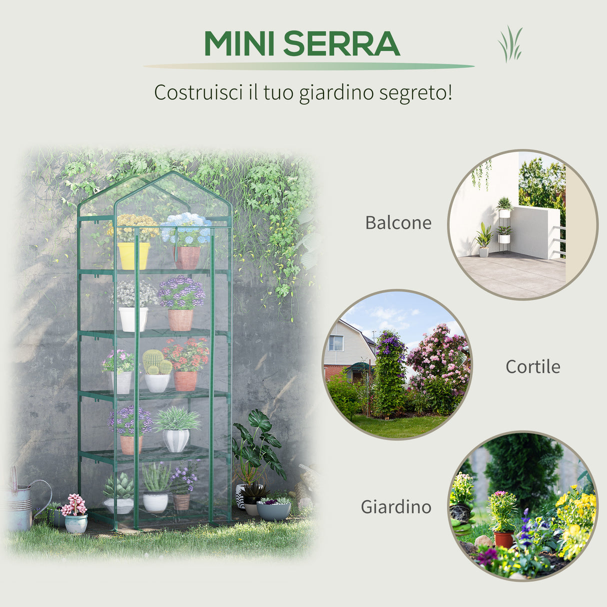 easycomfort easycomfort mini serra da giardino e terrazza per piante a 5 ripiani in acciaio con copertura in pvc 69x49x193 cm verde