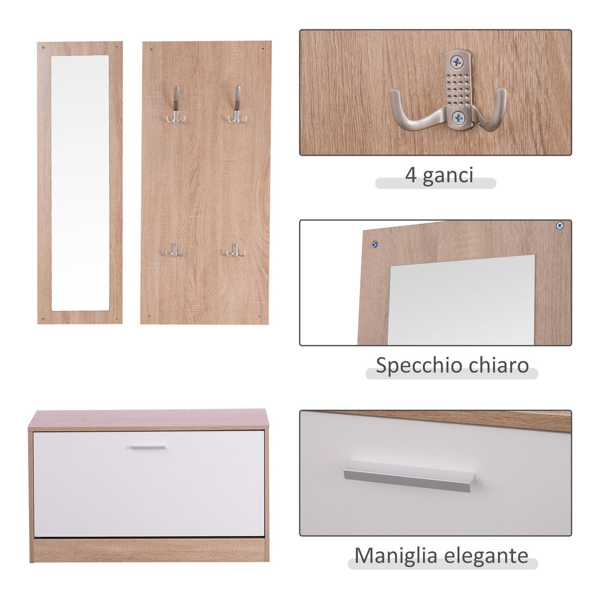 easycomfort easycomfort mobile per ingresso in legno set 3 pezzi con scarpiera appendiabiti e specchio 80x27x46 5cm color legno ean 8054111847452