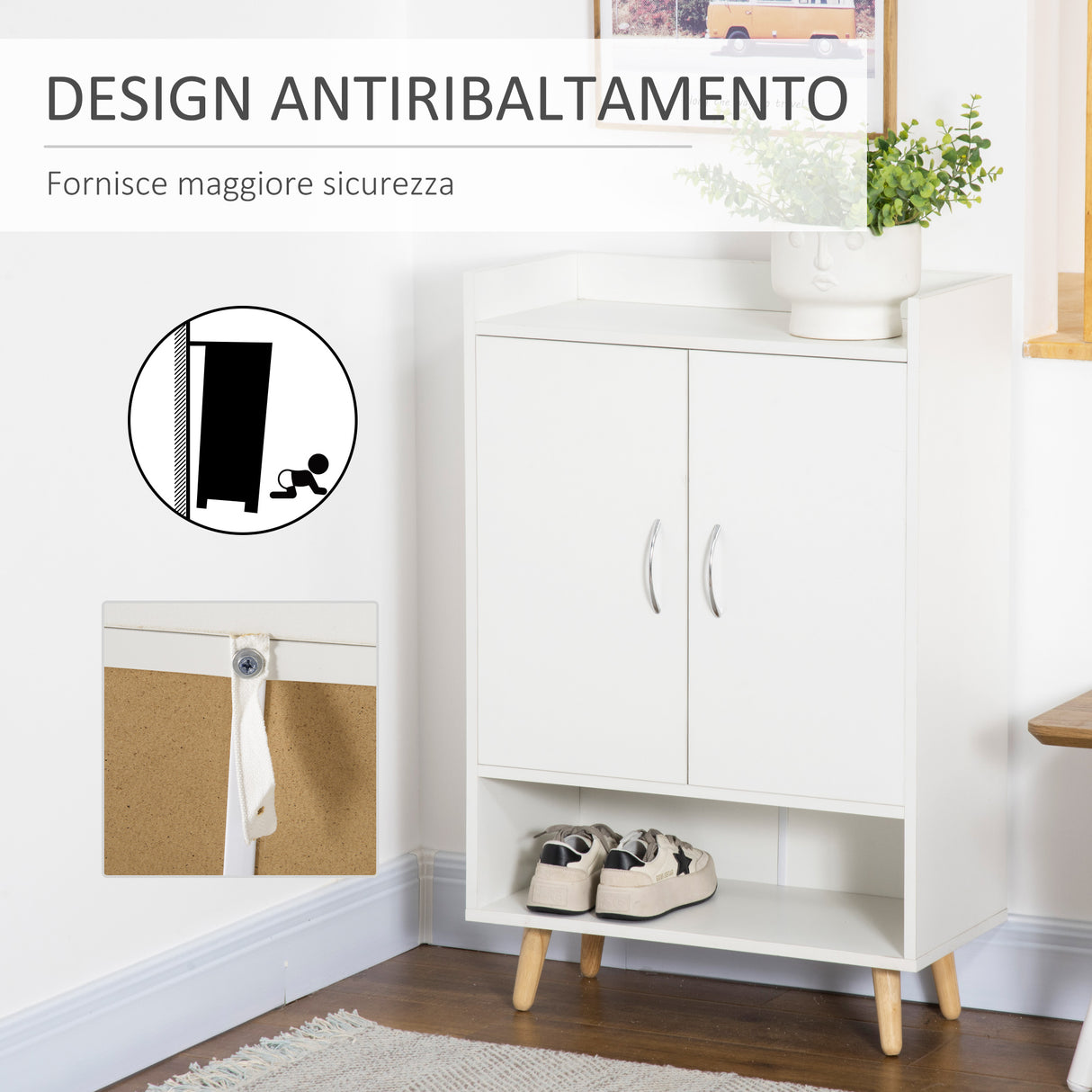 easycomfort easycomfort mobile scarpiera salvaspazio in legno bianco con ripiano aperto armadio scarpiera di design per ingresso 60x30x92cm ean 8054144133782