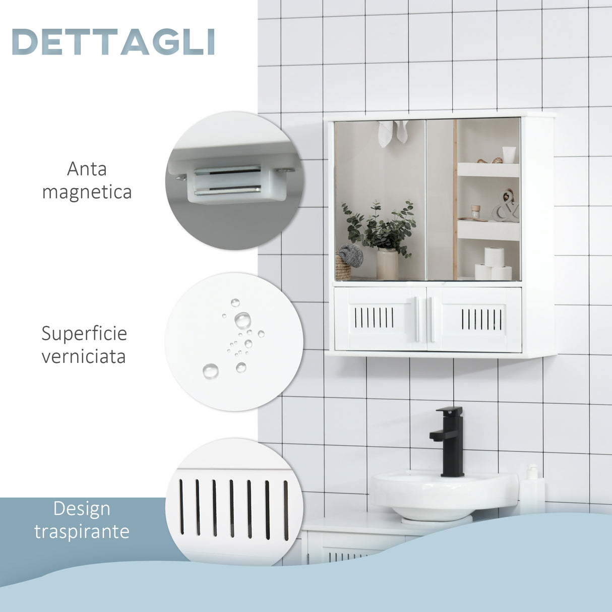 easycomfort easycomfort mobiletto bagno pensile con antine a specchio 55x17 5x60cm bianco