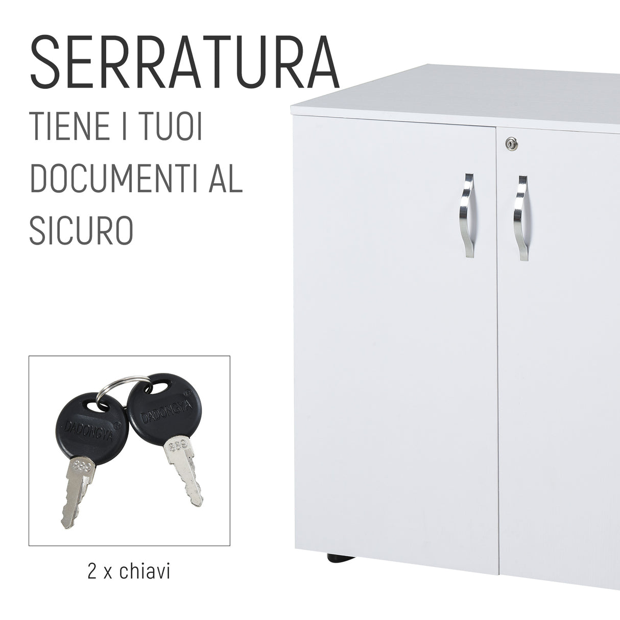 easycomfort easycomfort mobiletto da ufficio multiuso con serratura armadietto per documenti con 2 ante e mensola interna in legno bianco 80x40x80cm