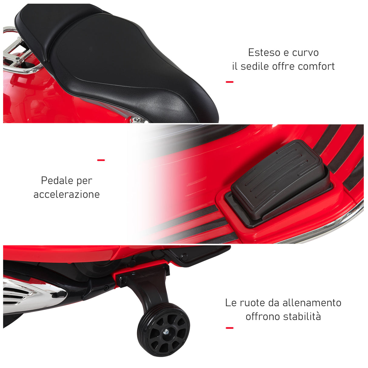 easycomfort easycomfort moto elettrica per bambini con licenza ufficiale vespa 2 rotelle luci e suoni 108x49x75 cm rossa