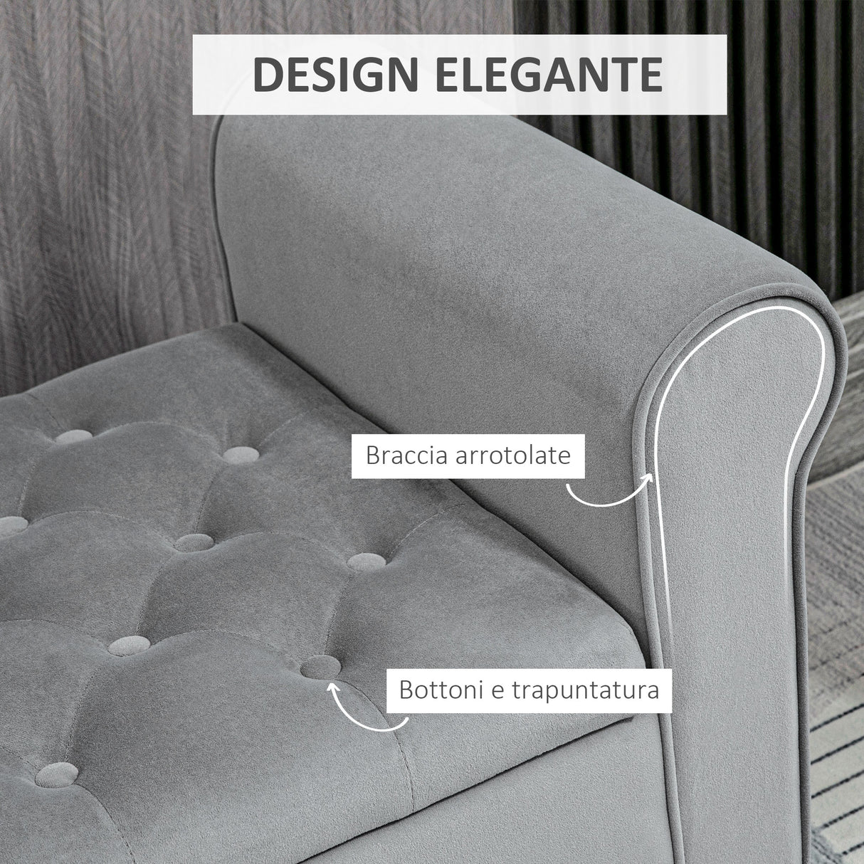 easycomfort easycomfort panca fondo letto in tessuto vellutato con spazio portaoggetti e braccioli 126x48 5x57 cm grigio