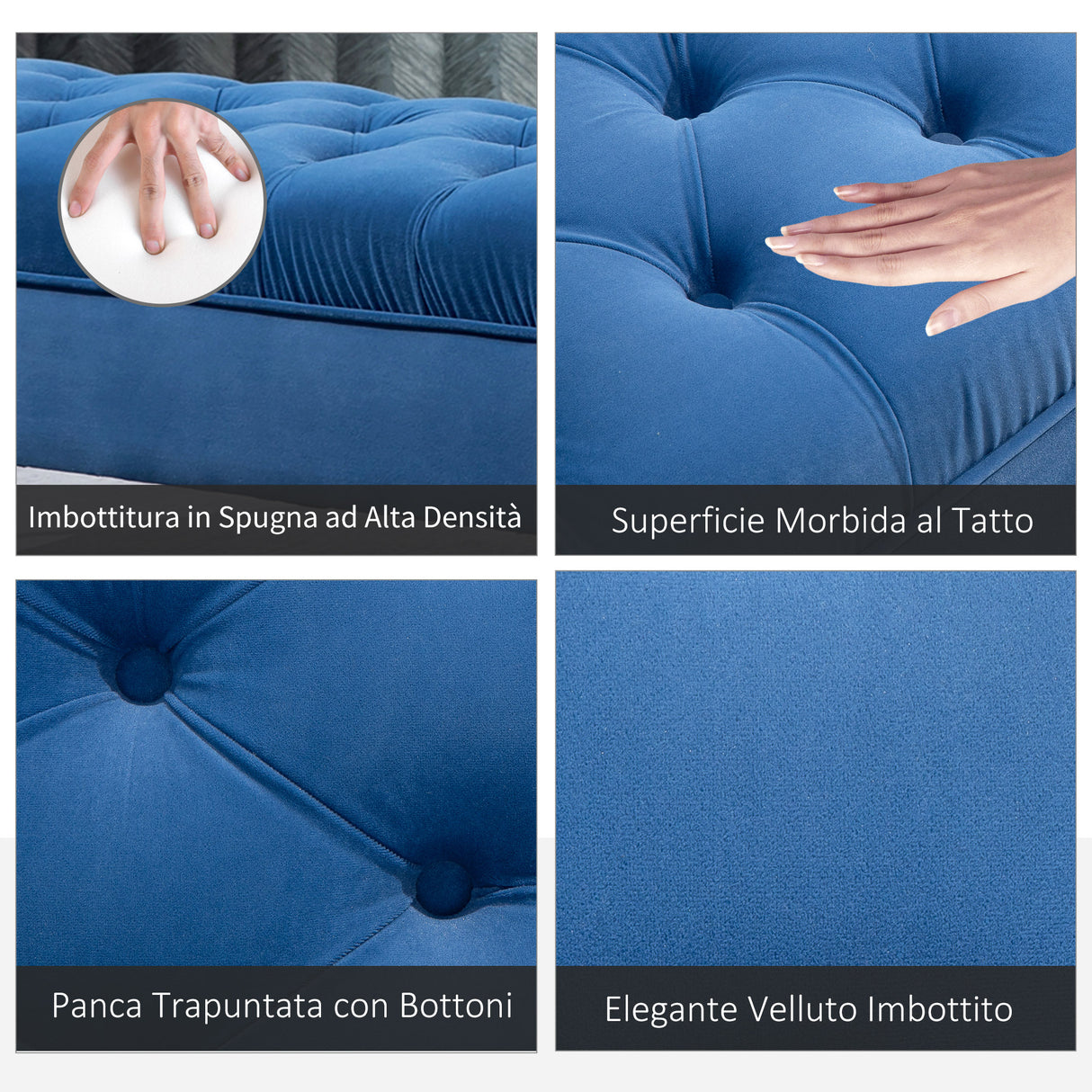 easycomfort easycomfort panca imbottita fondoletto in tessuto vellutato e base in metallo dorato 118x45x42 cm blu