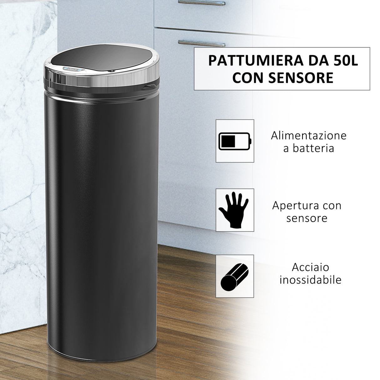 easycomfort easycomfort pattumiera automatica con sensore a infrarossi e capacita 50l acciaio inox e plastica nero 30 5x30 5x81 5cm