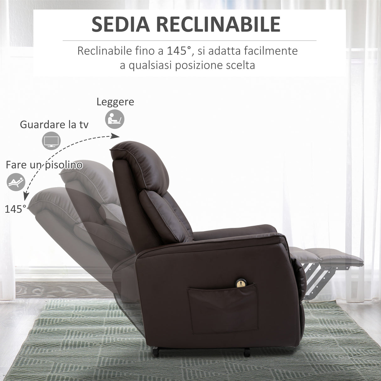 easycomfort easycomfort poltrona elettrica alzapersone reclinabile 145 poltrona relax elettrica in pelle pu con telecomando tasche laterali e poggiapiedi integrato marrone ean 8055776913919