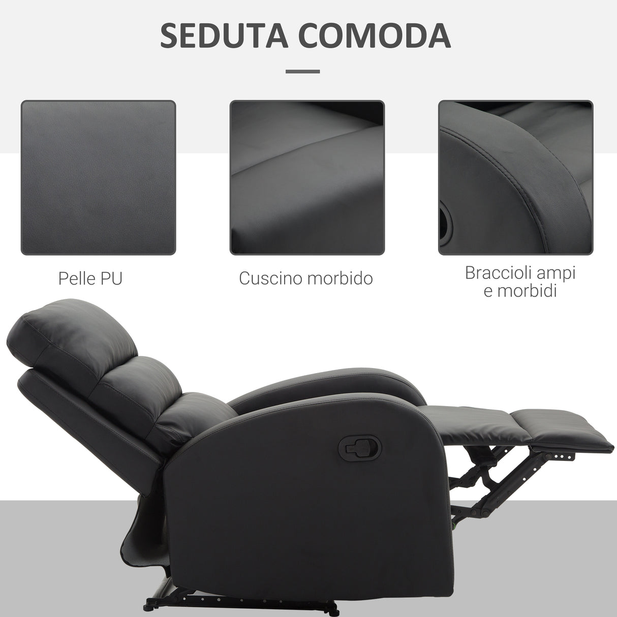 easycomfort easycomfort poltrona relax reclinabile con seduta imbottita e poggiapiedi per casa e ufficio in pelle pu 80x91x102 cm nera ean 8055776911762