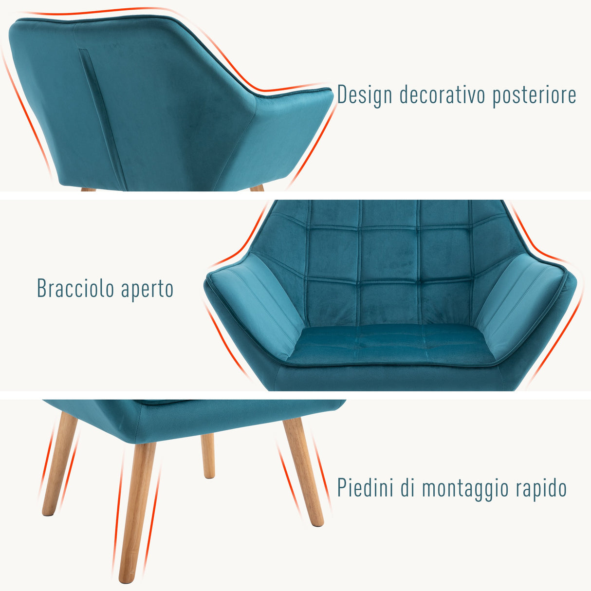 easycomfort easycomfort poltroncina da camera design scandinavo poltrona in velluto e legno color petrolio per soggiorno o ufficio 67x61 5x71cm ean 8055776913292