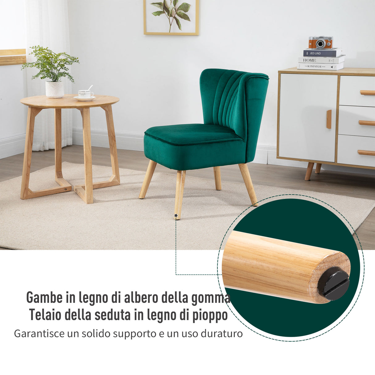 easycomfort easycomfort poltroncina stile nordico dal design ergonomico in legno e velluto verde per casa e soggiorno 57 x 68 x 76 cm ean 8055776914923