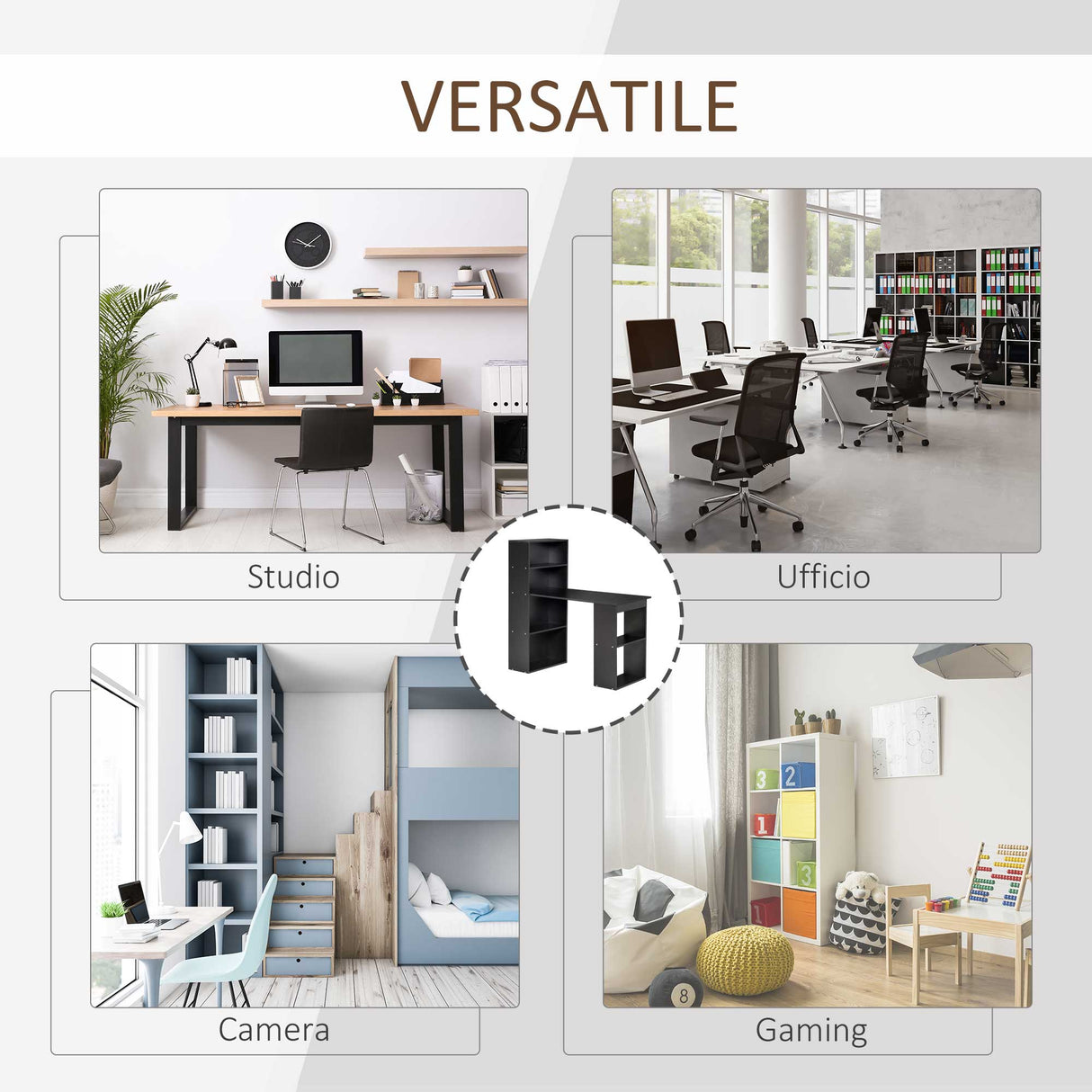 easycomfort easycomfort scrivania pc in legno con 6 ripiani portaoggetti laterali 120x55x120 cm nero