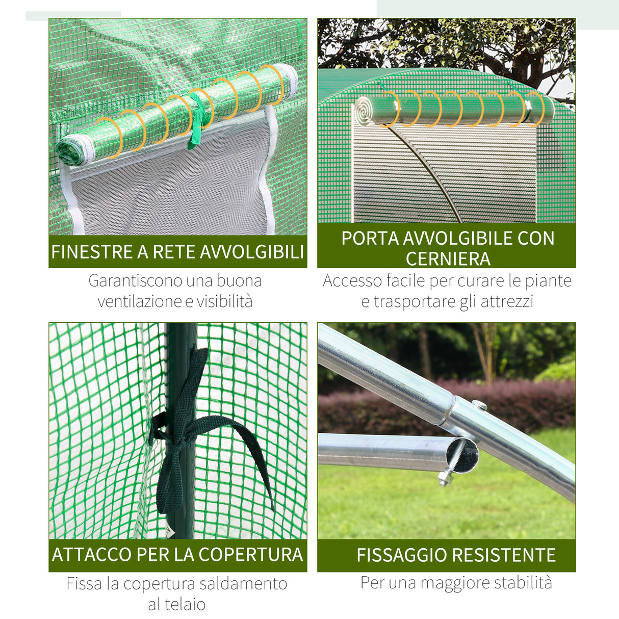 easycomfort easycomfort serra a tunnel da esterno 3x3x2m con copertura in pe porta con cerniera e 4 finestre verde