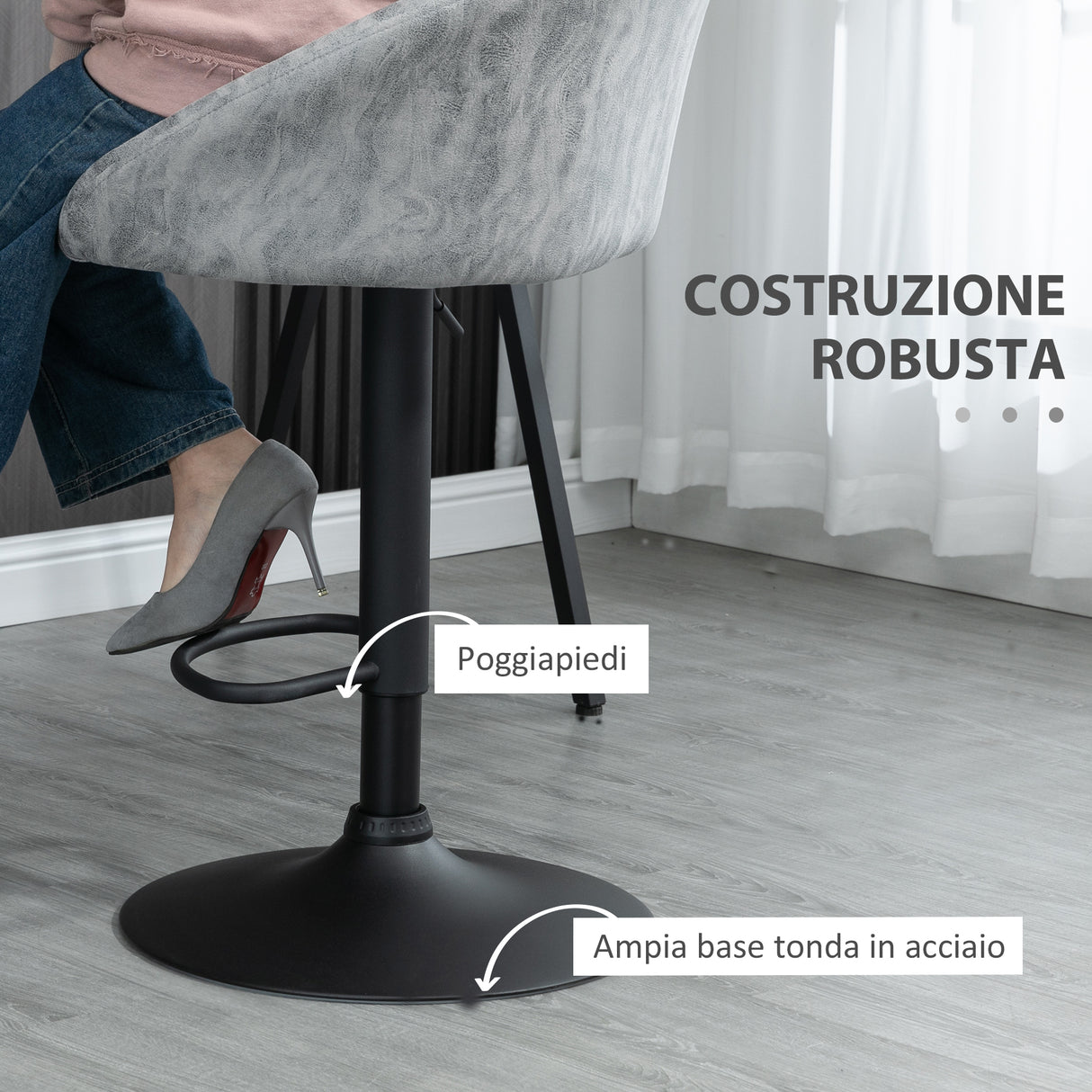 easycomfort easycomfort set 2 sgabelli da bar con altezza regolabile rivestimento finta pelle e schienale grigio chiaro