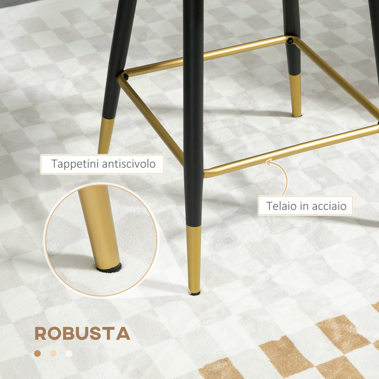 easycomfort easycomfort set da 2 sgabelli da bar vellutati con poggiapiedi e base in acciaio 59x52x90cm grigio