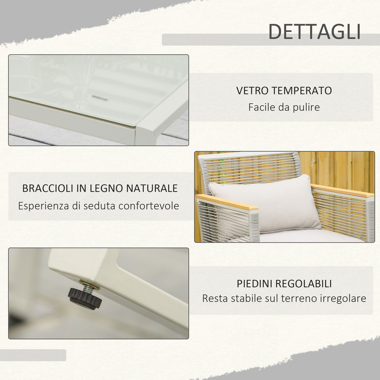 easycomfort easycomfort set da giardino 4 pezzi in rattan pe con 2 poltrone divanetto e tavolino da caffe in vetro temperato grigio