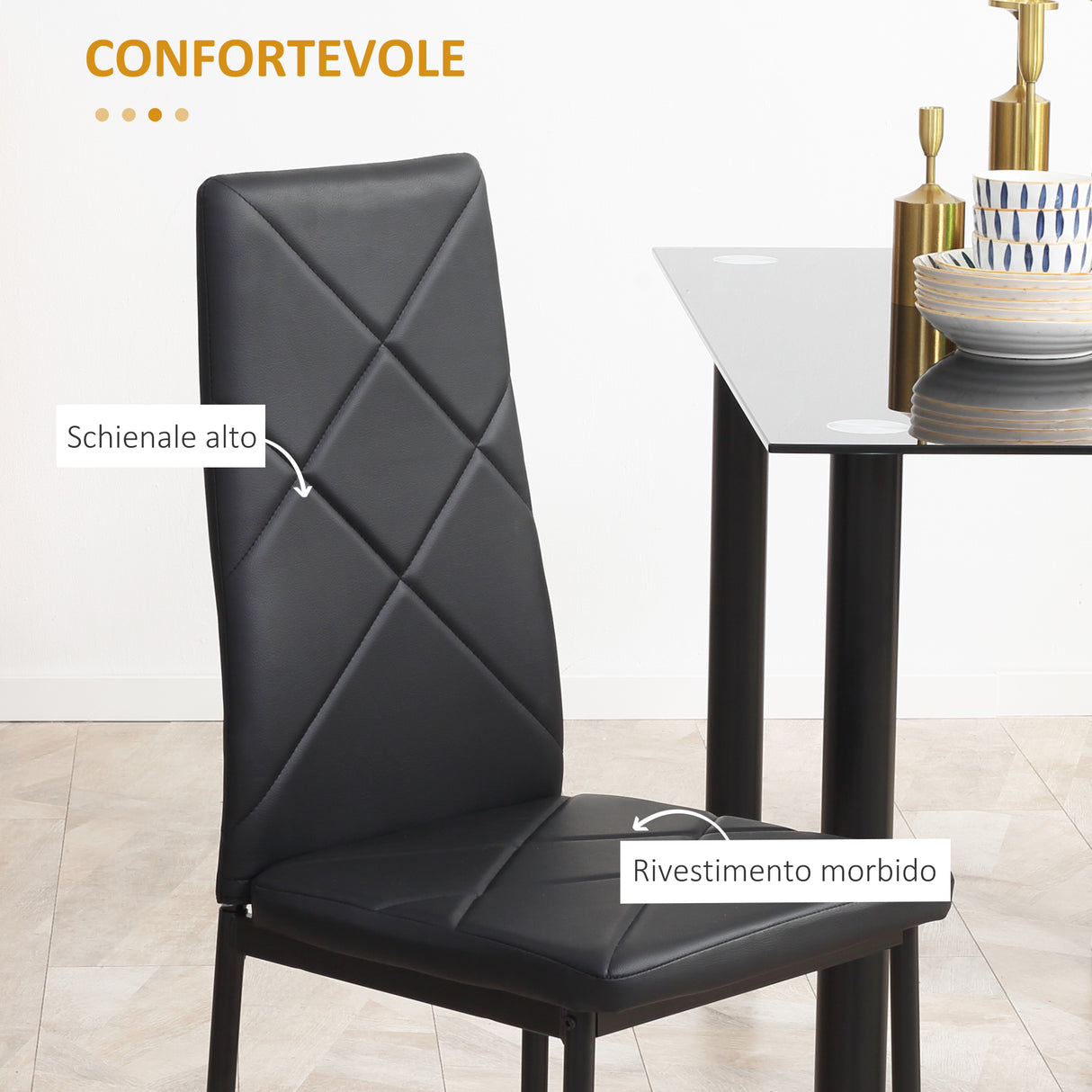 easycomfort easycomfort set di 4 sedie da pranzo con schienale alto in finta pelle e acciaio 41x50x97cm nero