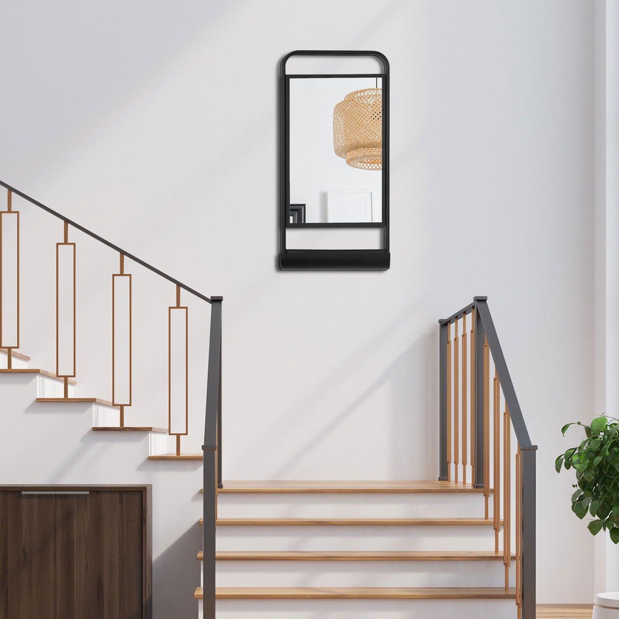 easycomfort easycomfort specchio da parete con mensola inferiore e struttura in metallo 36 2x12x71 7cm nero