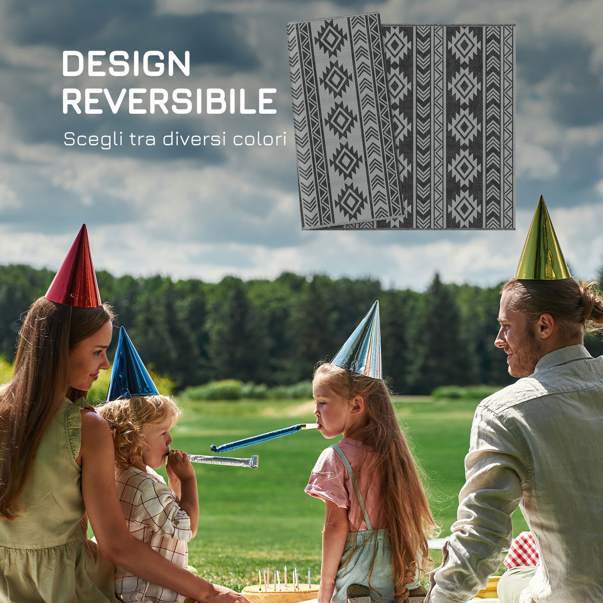 easycomfort easycomfort tappeto moderno per esterni nero e grigio in pp con design reversibile e pieghevole 182x274 cm