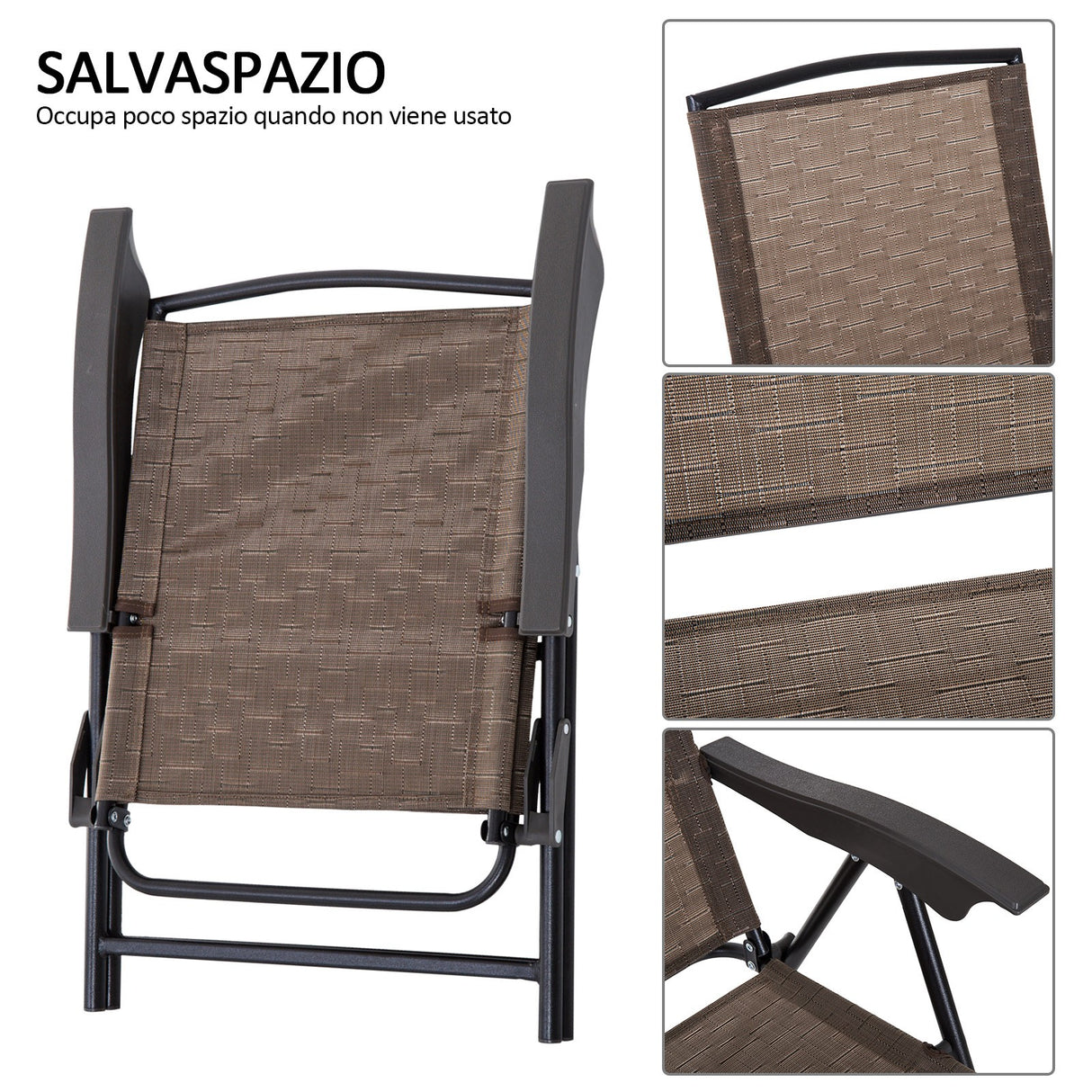 easycomfort easycomfort tavolino con 2 sedie set mobili 3pz pieghevole regolabile esterno textilene marrone