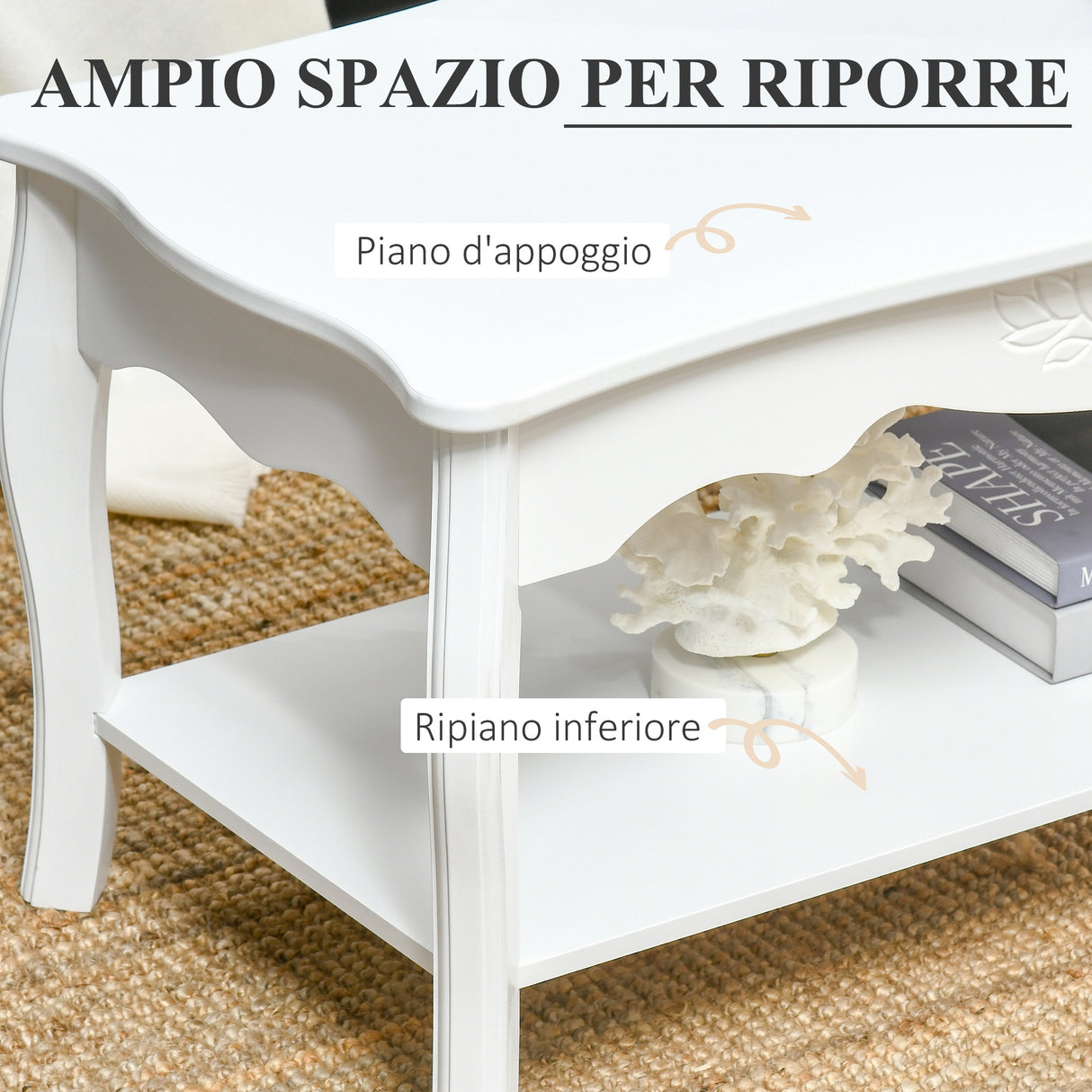 easycomfort easycomfort tavolino da salotto con ampio ripiano portaoggetti inferiore in legno 94x44x43cm bianco ean 8054144137254