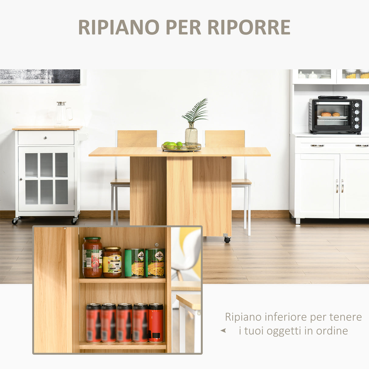 easycomfort easycomfort tavolo da pranzo pieghevole tavolo a ribalta per 4 6 persone tavolo da cucina salvaspazio moderno con 2 ripiani e 2 ruote in legno 140x80x74 cm color legno ean 8054111844710
