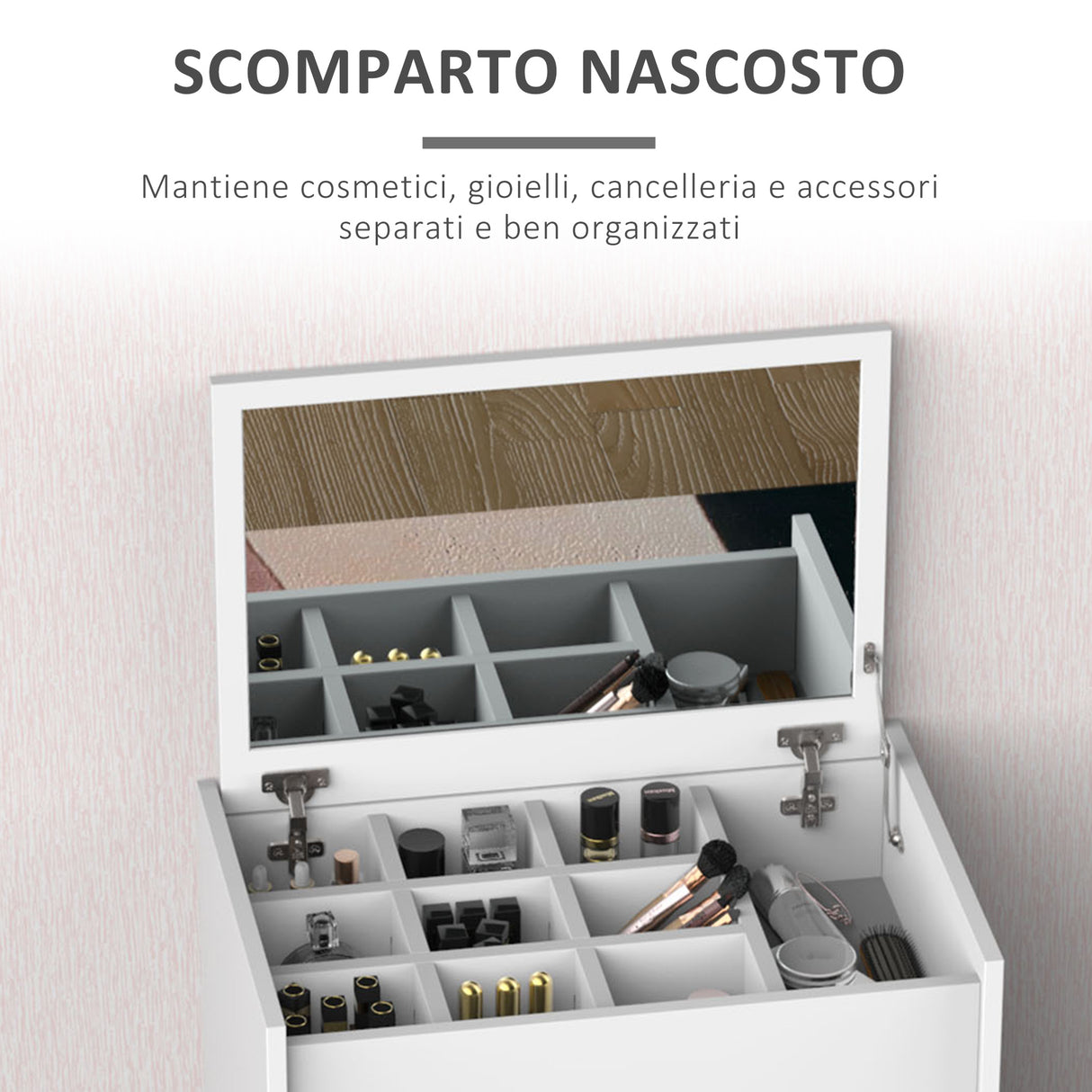 easycomfort easycomfort tavolo da trucco con specchio richiudibile tavolo da trucco moderno con sgabello vano contenitore 10 scomparti mdf bianco 60 2 x 40 2 x 79cm ean 8054144132143
