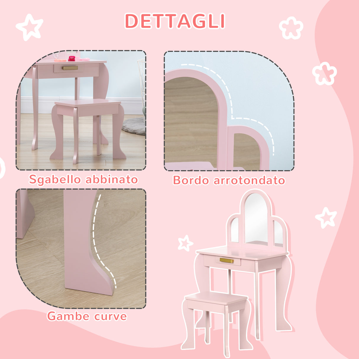 easycomfort easycomfort tavolo per trucco per bambine 3 6 anni con sgabello cassetti e specchio coordinato in acrilico rosa