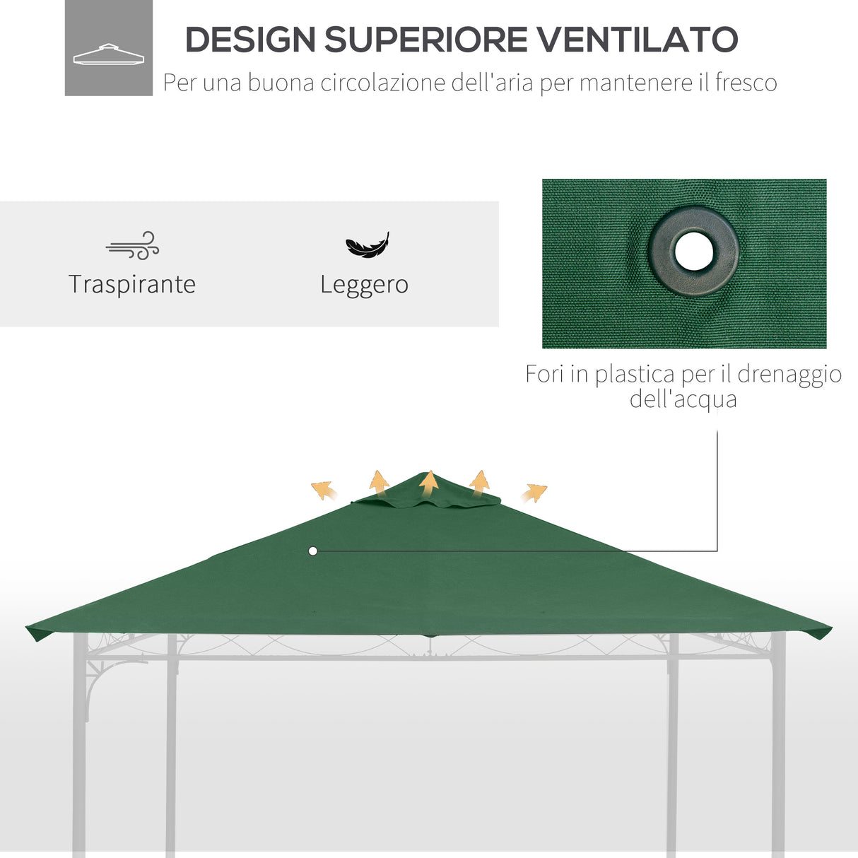easycomfort easycomfort tetto di ricambio per gazebo da giardino 3x3m in poliestere verde