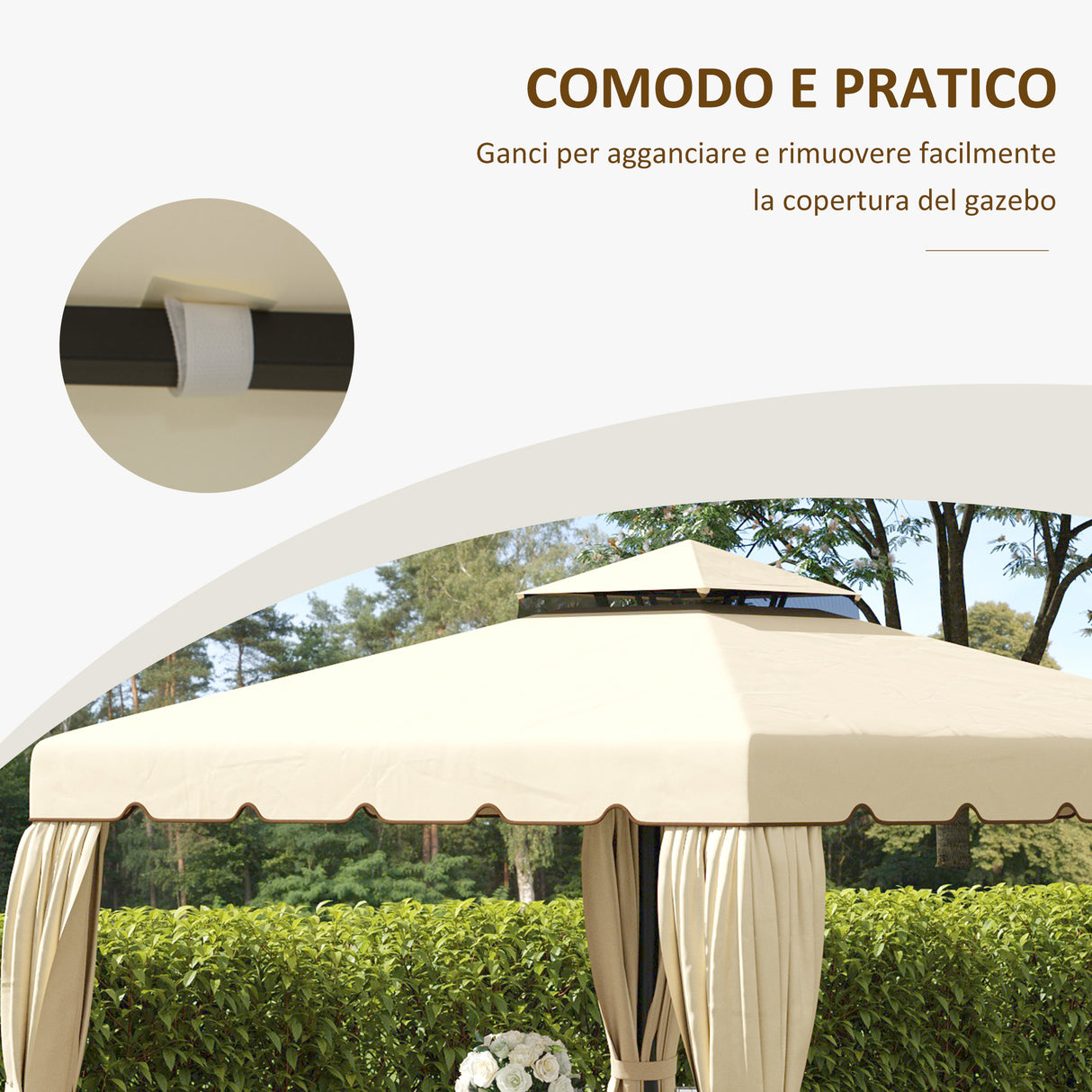 easycomfort easycomfort tettuccio di ricambio per gazebo da giardino 3x3m con tetto a 2 livelli in poliestere beige