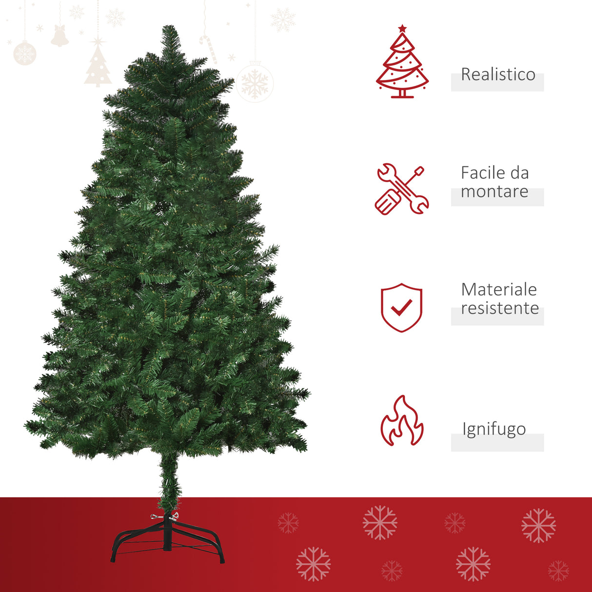 easycomfort easycomfort albero di natale 150cm artificiale pieghevole con base rimovibile 454 rami in pvc e acciaio verde