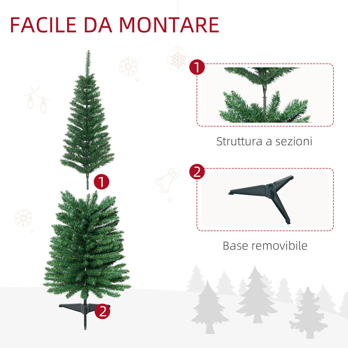 easycomfort easycomfort albero di natale artificiale 150 cm con rami realistici albero di natale alto e stretto con base in plastica verde