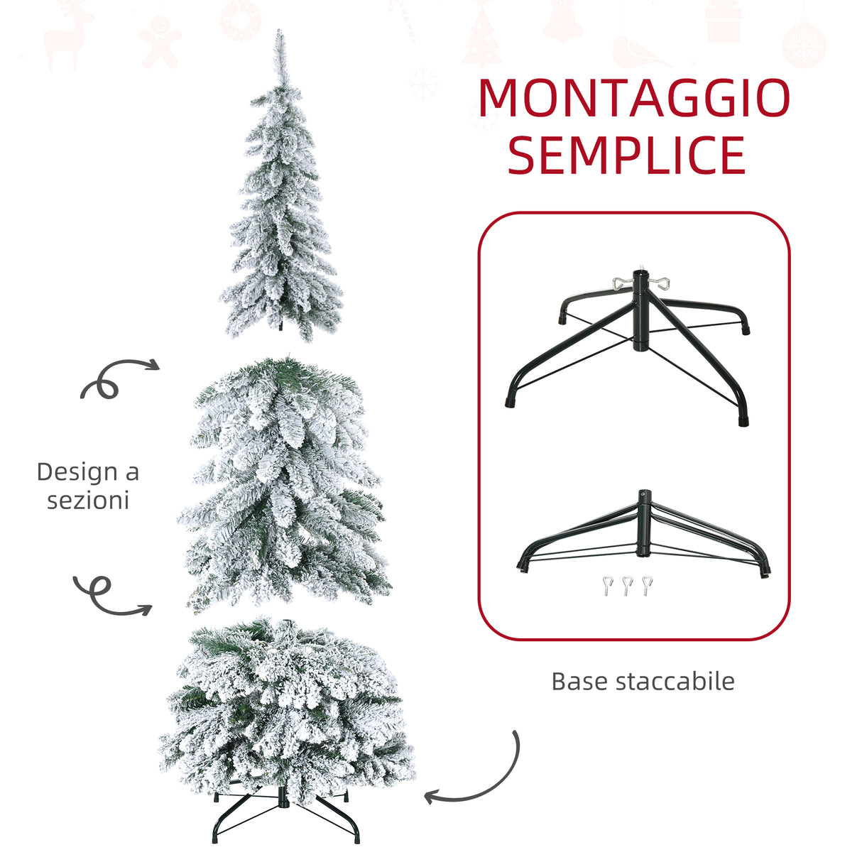 easycomfort easycomfort albero di natale innevato 180cm con 523 rami e base in acciaio per interni