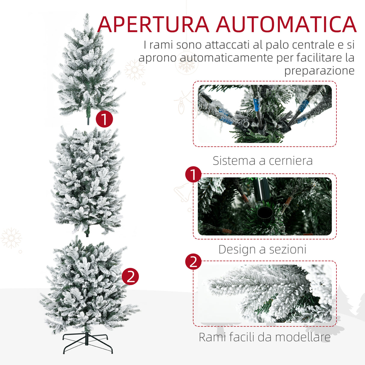 easycomfort easycomfort albero di natale innevato 225cm con 988 rami e base in acciaio per interni con apertura automatica