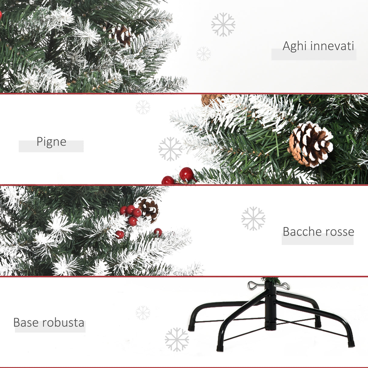 easycomfort easycomfort albero di natale innevato artificiale 150cm con bacche rosse e pigne bianche base rimovibile pieghevole 408 rami