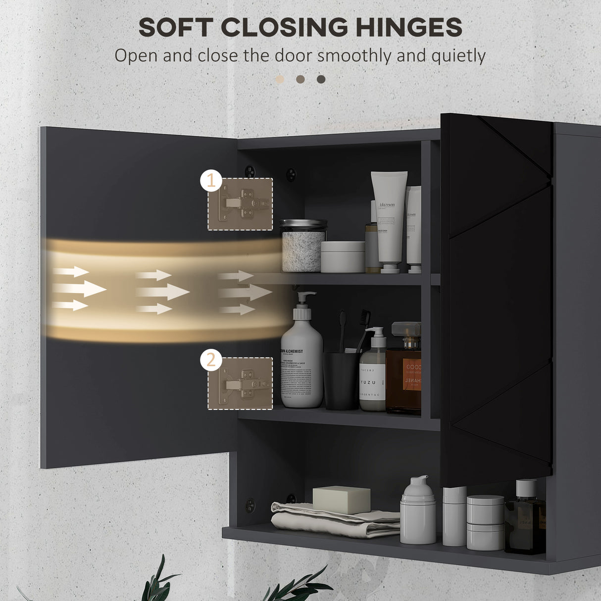 easycomfort easycomfort armadietto con specchiera bagno a 2 ante e mensole regolabili in legno 55x17x55cm nero