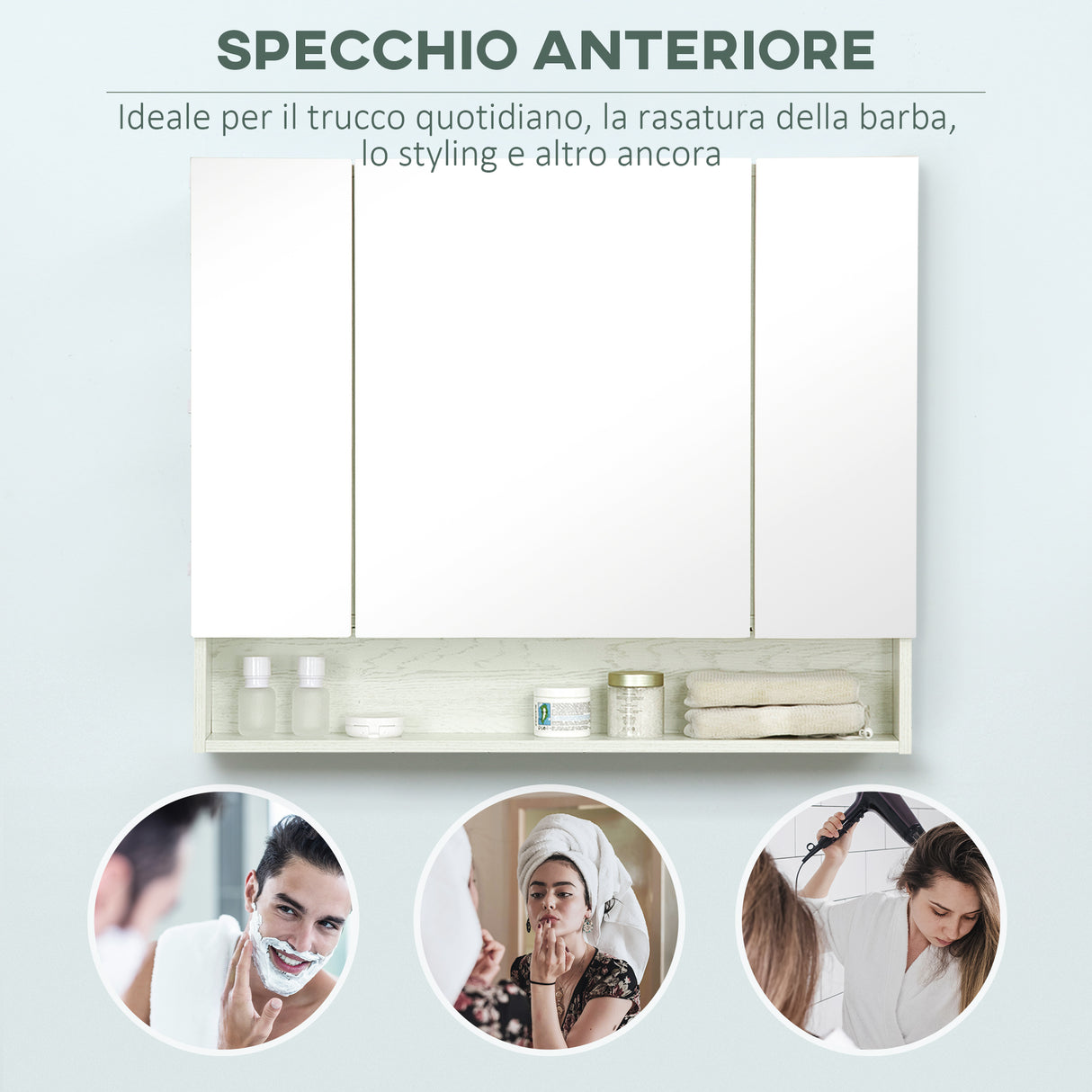 easycomfort easycomfort armadietto con specchio a 4 sezioni con ripiani regolabili specchiera bagno in legno e vetro 90x15x75 cm bianco