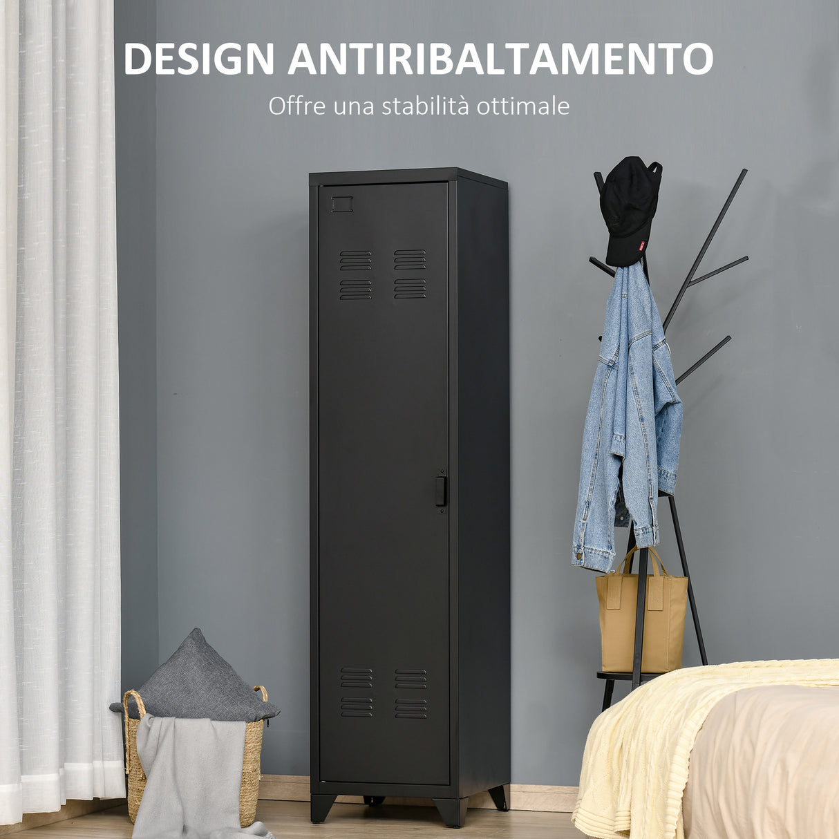 easycomfort easycomfort armadietto metallico stile industriale a unanta per ingresso e camera 43x50x180cm nero