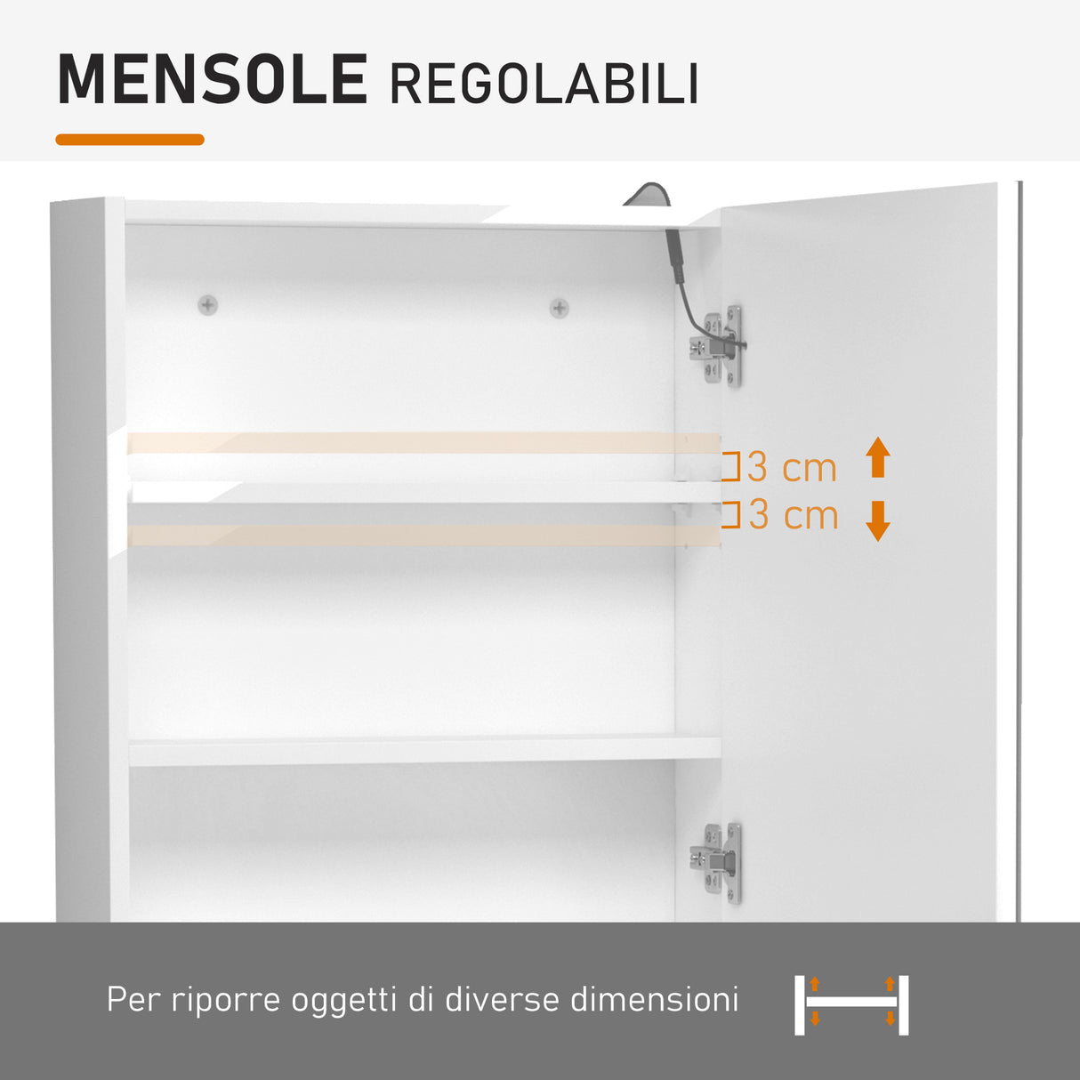 easycomfort easycomfort armadietto pensile da bagno con 1 anta specchio e luci a led 2 ripiani interni mdf bianco 60 x 50 x 15cm ean 8054144138923