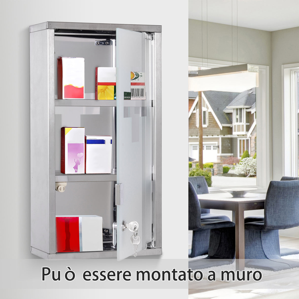 easycomfort easycomfort armadietto porta medicinali pronto soccorso cassetta medicine in acciaio porta in vetro e 2 chiavi 48x25cm ean 8054144134895