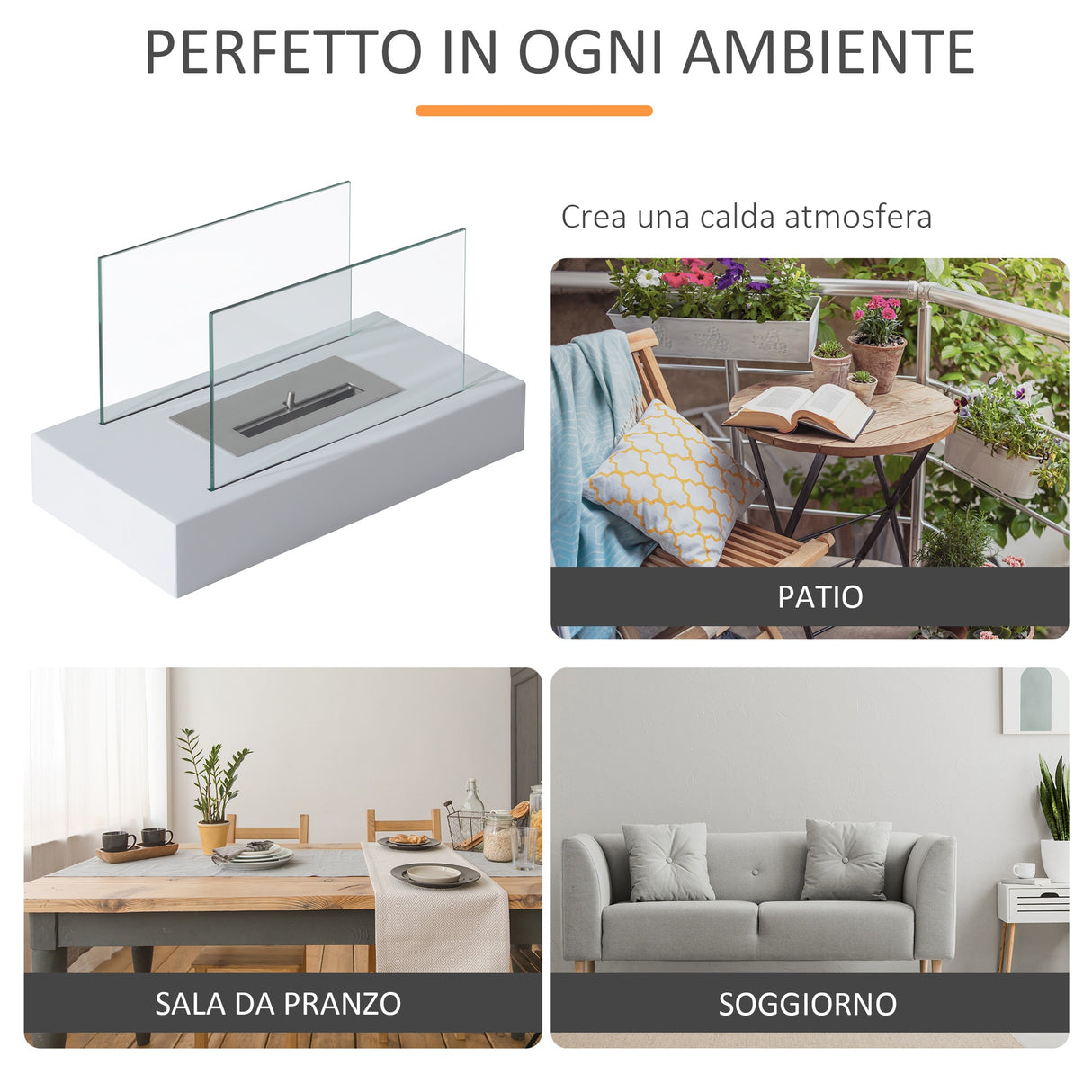 easycomfort easycomfort camino a bioetanolo da tavolo 830 w bruciatori senza residui inodore in acciaio inox con vetro 35x18x21 cm bianco ean 8054111844123