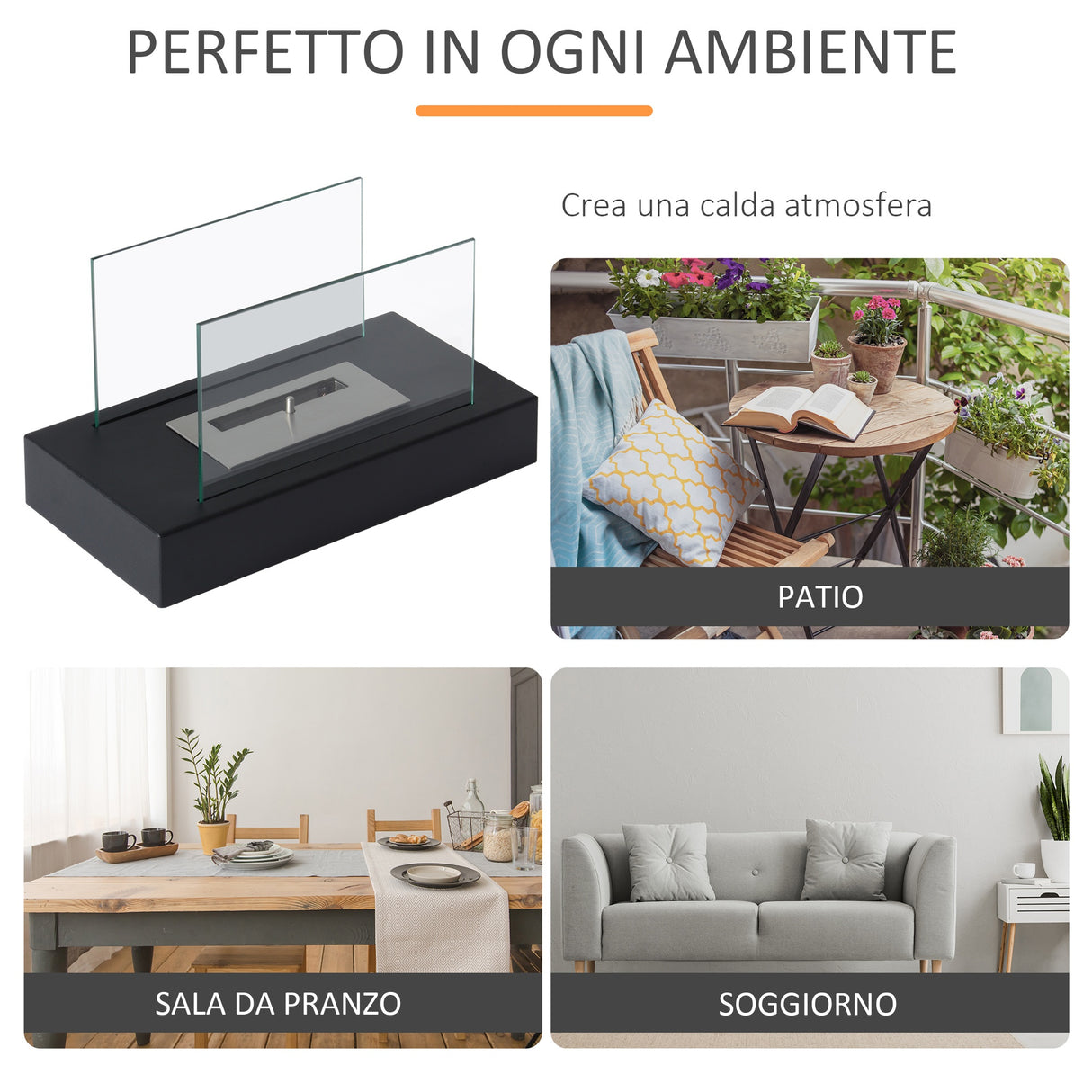 easycomfort easycomfort camino a bioetanolo da tavolo 830 w bruciatori senza residui inodore in acciaio inox con vetro 35x18x21 cm nero ean 8054111843300